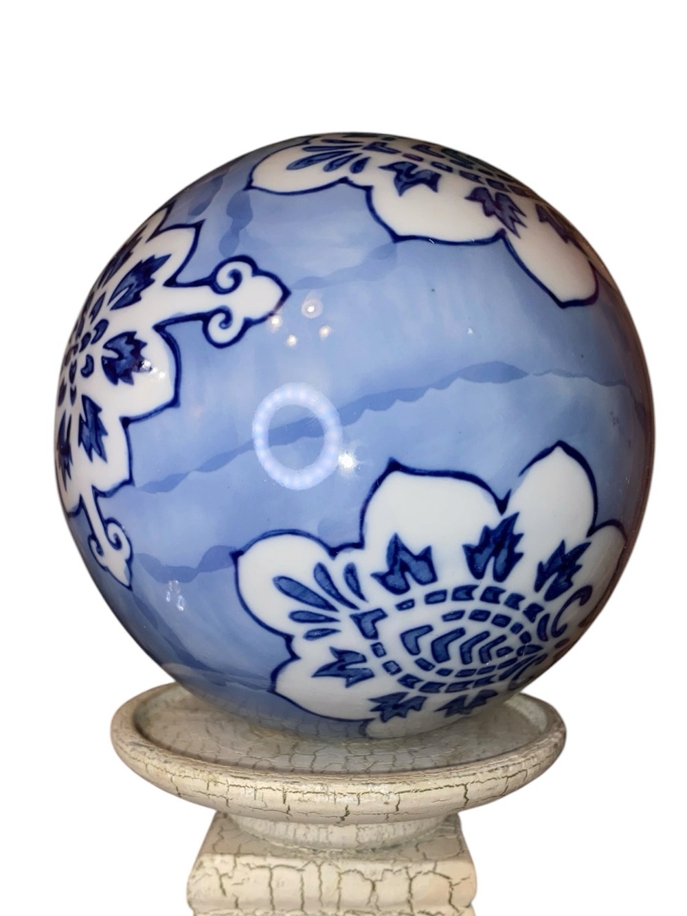 VINTAGE PORCELAIN ORB BLUE SPHERE Porcelain Ball Decor Ceramic Cobalt BLU WHT